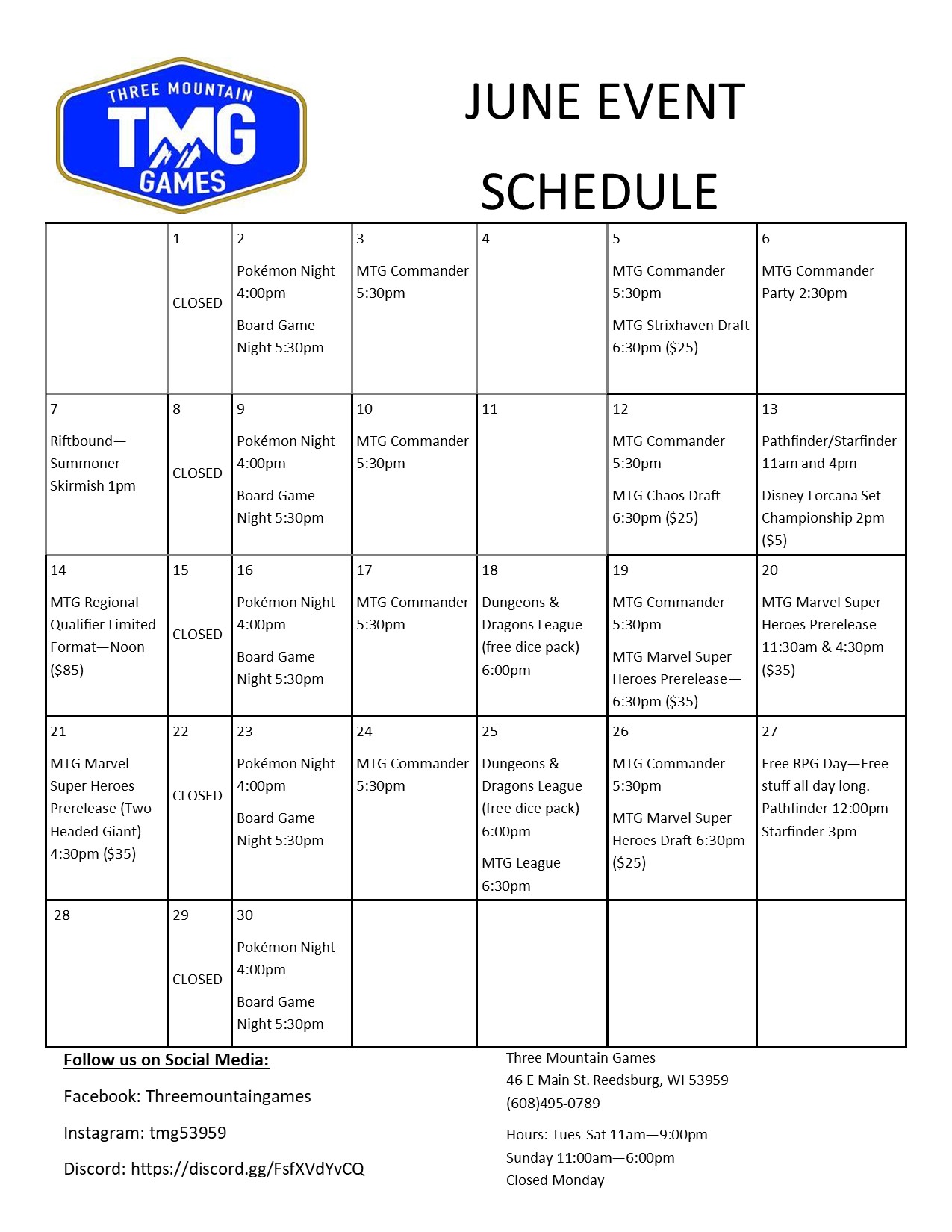 June Calendar